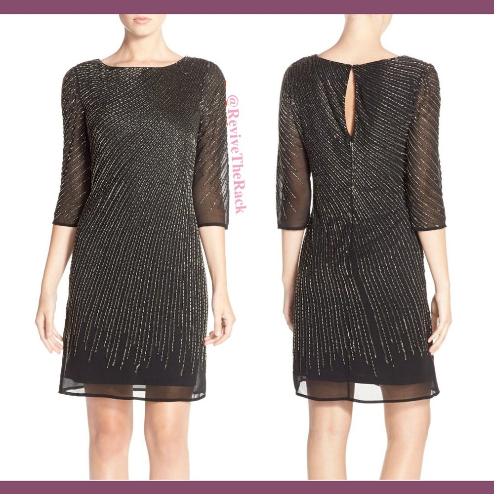 NEW Adrianna Papell Beaded‎ Sheath Cocktail Dress in Black [SZ 4 ]